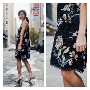 Anthropologie Maeve Ashbury Black Floral One Shoulder Shift Dress Size…